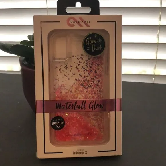 New Case-mate iPhone X/XS Waterfall Glow Glitter Phone Case GLOW IN THE DARK