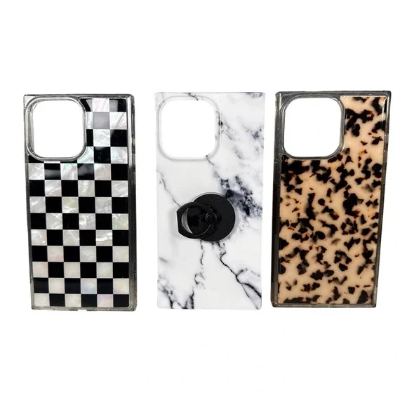 Flaunt Square iPhone Case Bundle Marble Tortoise Checkered 3 Pack 16 Pro +F14Q