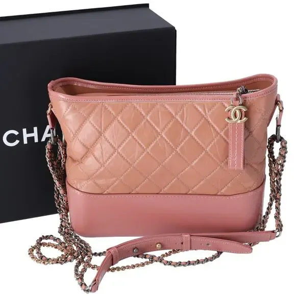 CHANEL Gabrielle Medium Hobo Bag A93824 Salmon Pink Aged Calfskin