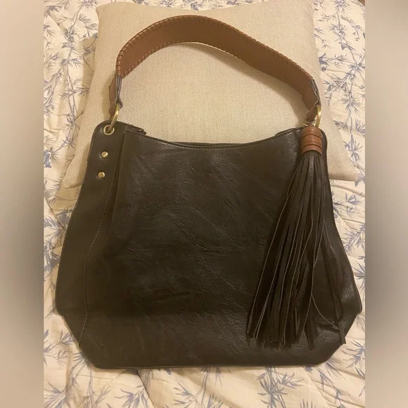 JEN & CO Hobo Bag Amber with 3 Compartments and Braided Handle