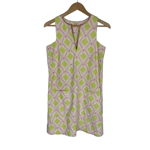 Wiggy Kit Pink Green Geometric‎ Mini Dress Sleeveless Size Small