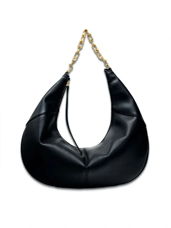 Zara NWT leather Black, gold Chain-Handle round Hobo purse Bag