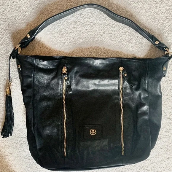 BASLER Hobo Tote Bag- Black Double Zippers w/ Tassel Pull **LIKE NEW!!🎁😍**