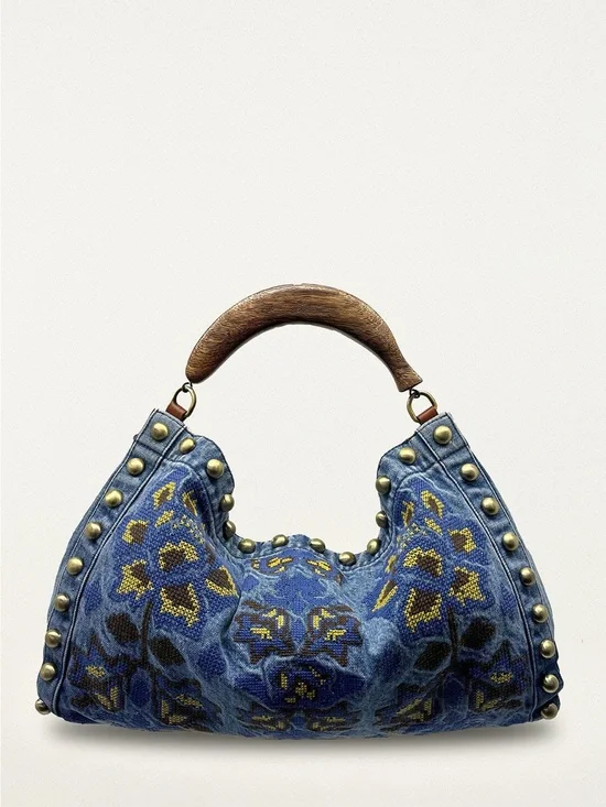 FARM RIO EMBROIDERED Denim Tote Bag