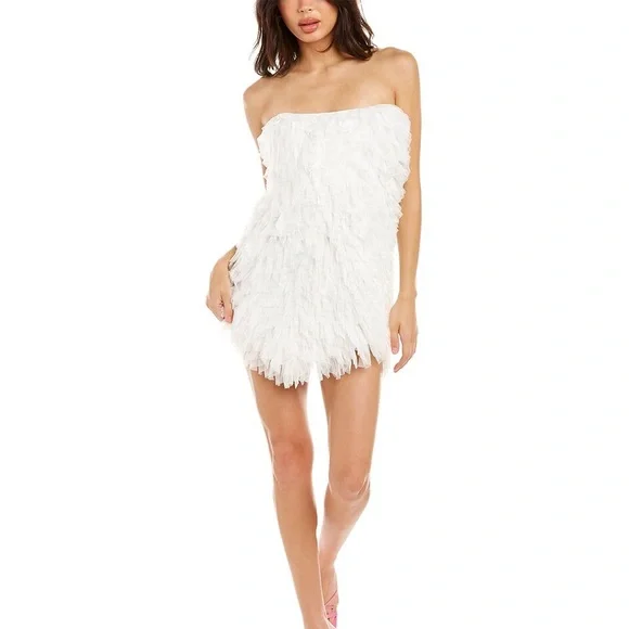 NWT LoveShackFancy Calandre White Ruffle Strapless Mini Dress - Size 2