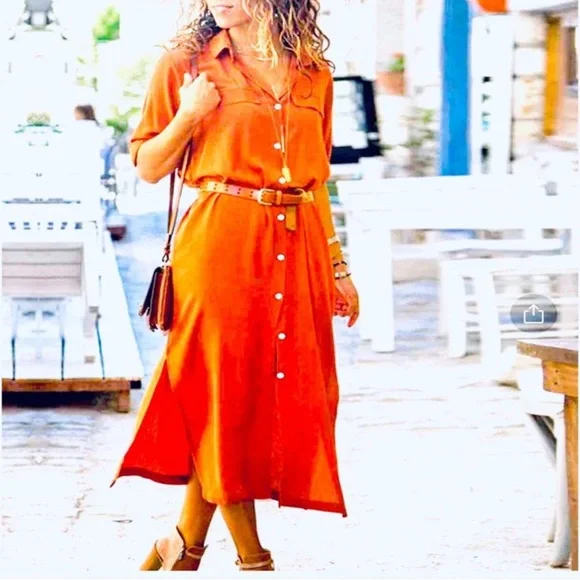 NWT MLLE GABRIELLE SMILES FASHIONS XL BEADED HAND DYED BURNT ORANGE DRESS F/S