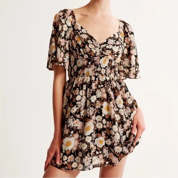 ABERCROMBIE Angel Sleeve Smocked Waist Mini Dress NWT