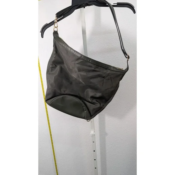 A New Day Olive Green Nylon Hobo Crossbody Bag Adjustable Strap Gold Hardware
