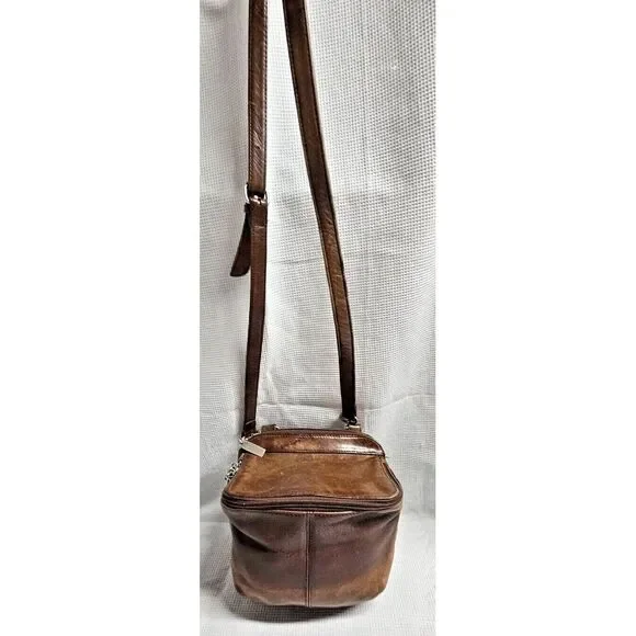Vintage HOBO INTERNATIONAL crossbody bucket wallet built‎ in leather bag brown