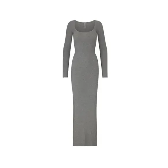 Skims Soft Lounge Long Sleeve Dress Maxi Gray Size Small