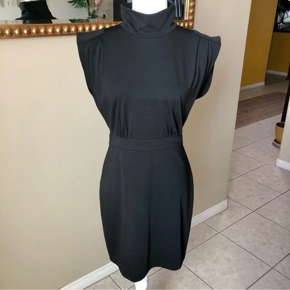 Cache Black Mock Neck Sleeveless Dress