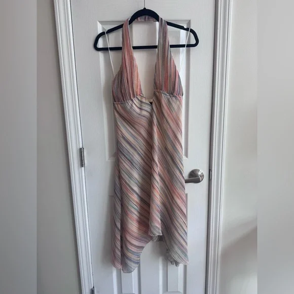 A.B.S. Allen Schwartz Multicolor Striped Deep V Halter Dress Size 2 NWT
