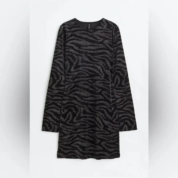 H&M | Black Velour Dress Zebra Print Size Small