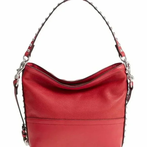 REBECCA MINKOFF-Blythe SM Convertible Hobo-Studded Scarlet Leather-NWT/Dustbag