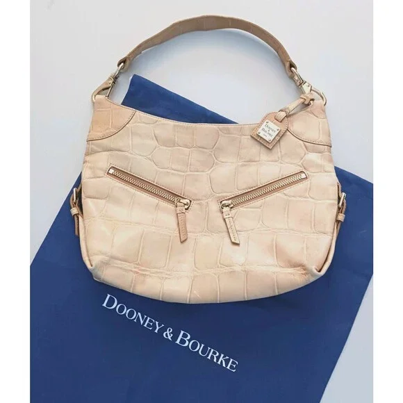 Y2K Dooney & Bourke Lg Hobo Tan Croc Embossed Leather w Dust Bag