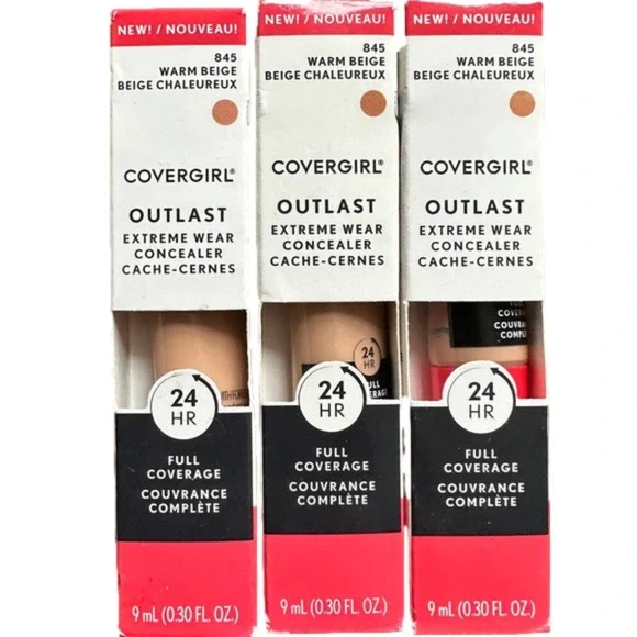 New 3 Covergirl Outlast Extreme Wear Concealer Full Coverage 845 Warm Beige‎