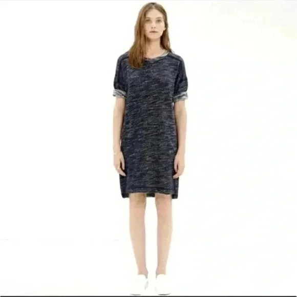 Madewell Blue Marled Thick Knit Tee Shirt Dress Sz M With Pockets​​
