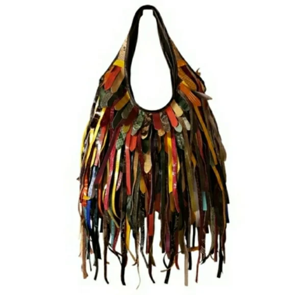 Boho Artisan Statement Piece Multicolor Fringe Hobo Bag NEW!