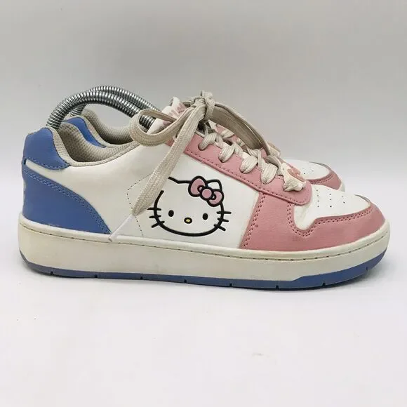 Hello Kitty Casual Court Sneakers by Sanrio Women's 8 White Pink Blue Limited
