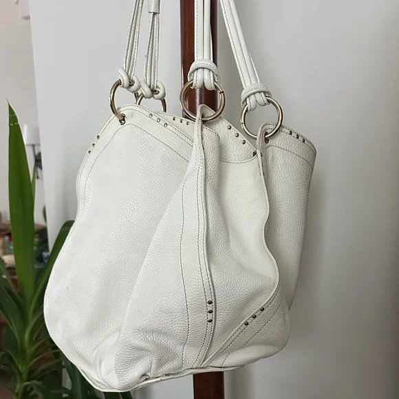 Celine White Bittersweet Large Pebbled Leather Hobo with Drawstring Vintage