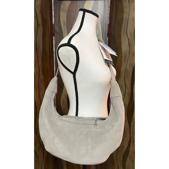 NWT ah.dorned grey vegan suede hobo bag