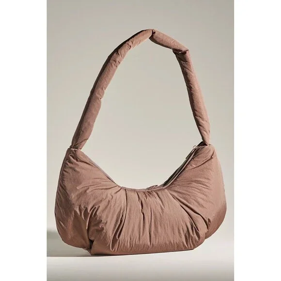 By Anthropologie NWT Coco Chocolate Puffy Hobo Nylon Sling Bag In Zip Closure