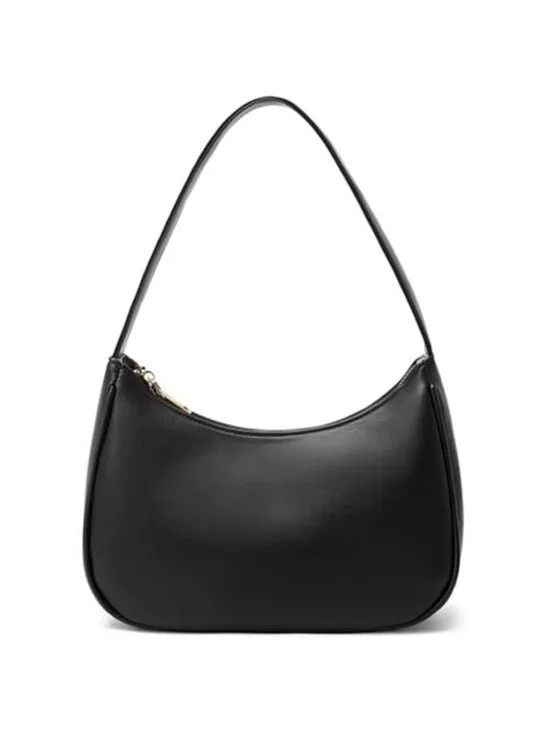 Black Hobo Shoulder Bag Mini Tote Purse Zip Closure Everyday Chic