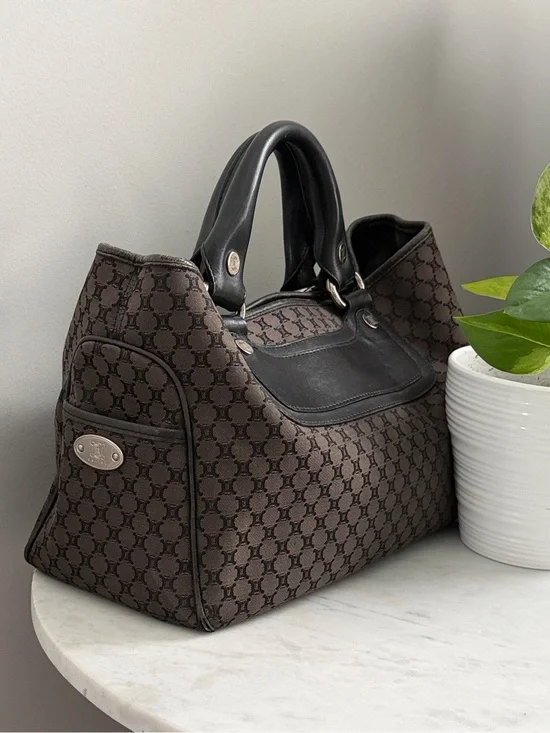 Celine Brown Monogram Hobo with Black Handles Vintage
