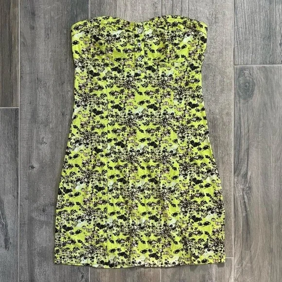 Volcom Strapless Dress in Lime and Black Floral