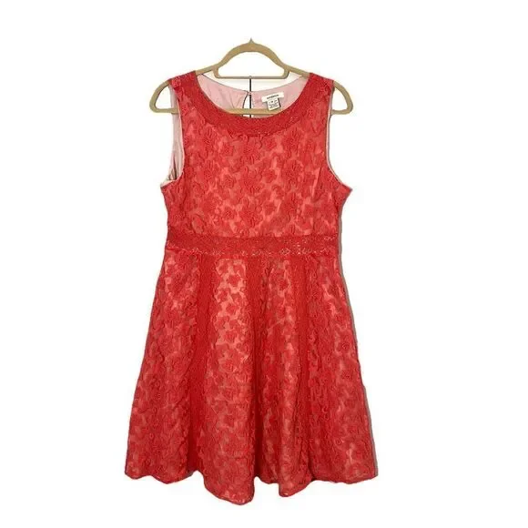 Sundance Catalog Lace Dress Floral‎ Coral Pink Prarie Fit Flare Size 14