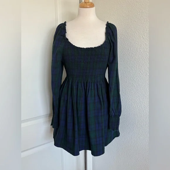 Hill House Home The Norah Nap Tartan Long Cuffed Sleeve Smock Dress Sz XL Preppy