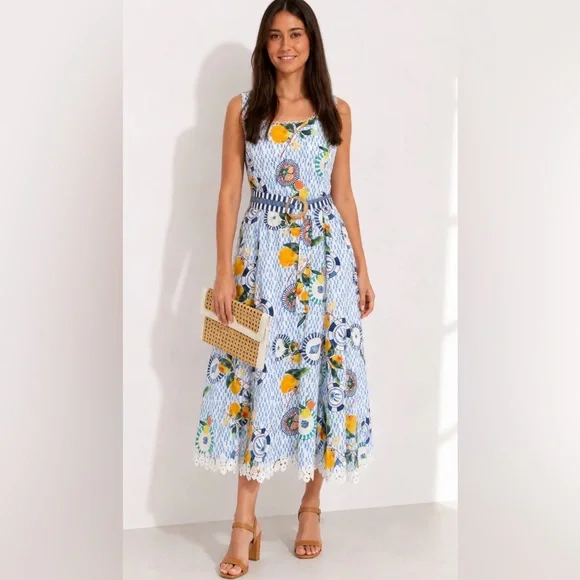 AUBREY PRINT Lemon orange sundress - EMILY LOVELOCK NWT