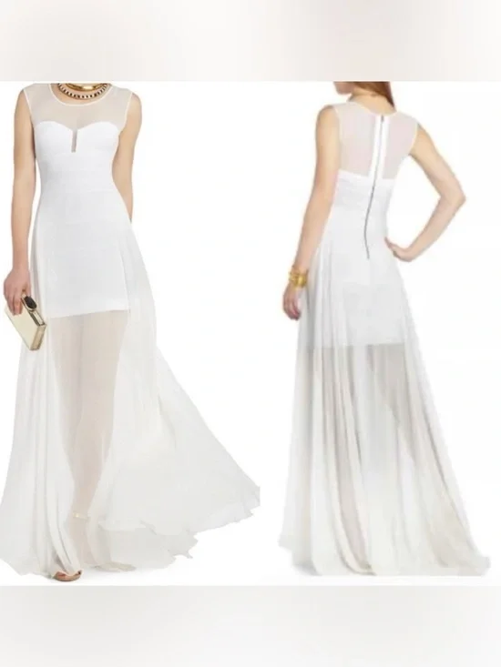 BCBMAXAZRIA Alai bondage white / Cream gown sheer mesh overlay skirt.sz XS
