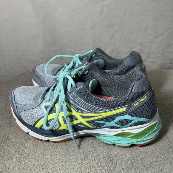 ASICS Gel Pulse 7 Women's 9.5 Running Shoes Gray Neon Aqua T5F6Q