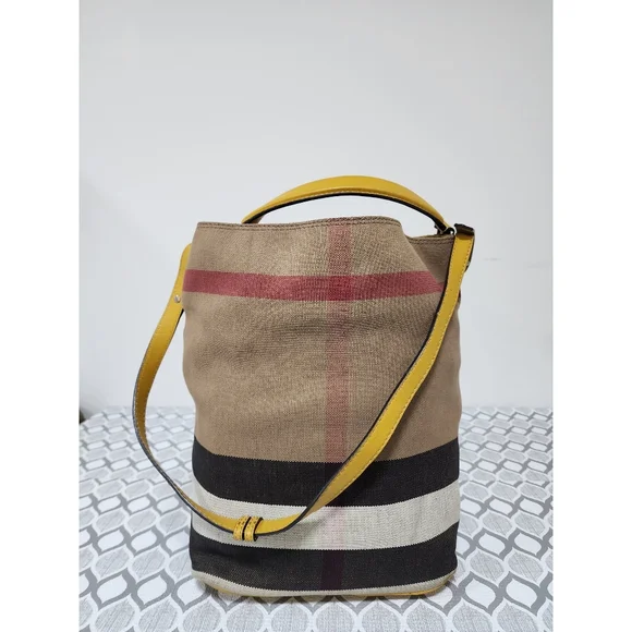 BURBERRY Canvas Mega Check Medium Ashby Hobo Saddle Bag Yellow/Beige