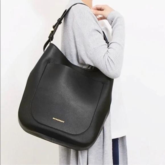 Burberry Elmstone Black Leather Hobo‎ Bag