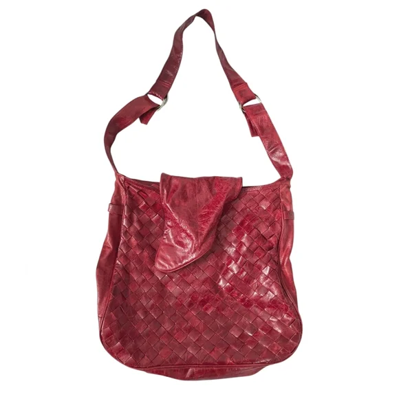 LATICO Red Leather Bag Tote School Handbag Satchel Purse‎ Woven Front Boho