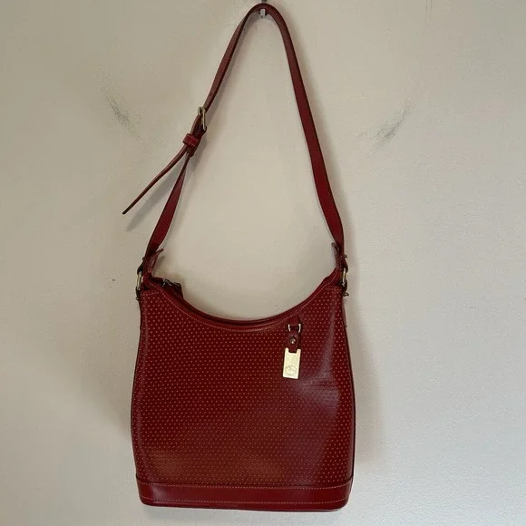 Dooney & Bourke Hobo Zip Top Red Perforated Leather Bag Footed Bottom EUC