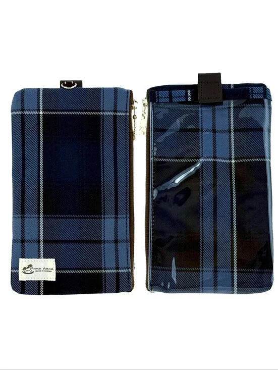 Waterproof Blue Plaid Phone Case Pouch W/ Neck Strap