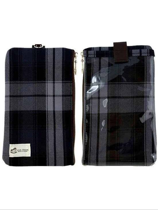 Waterproof Gray Plaid Phone Case Pouch W/ Neck Strap