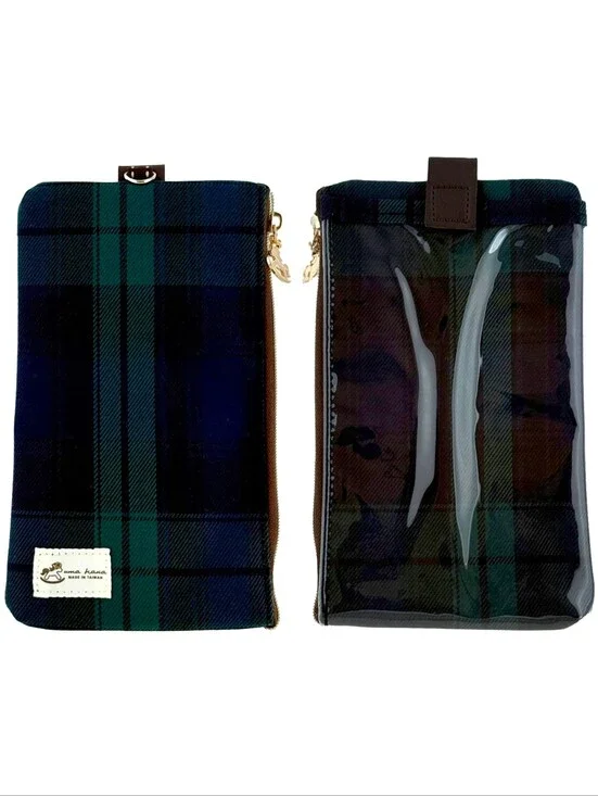 Waterproof Red Plaid Phone Case Pouch W/ Neck Strap