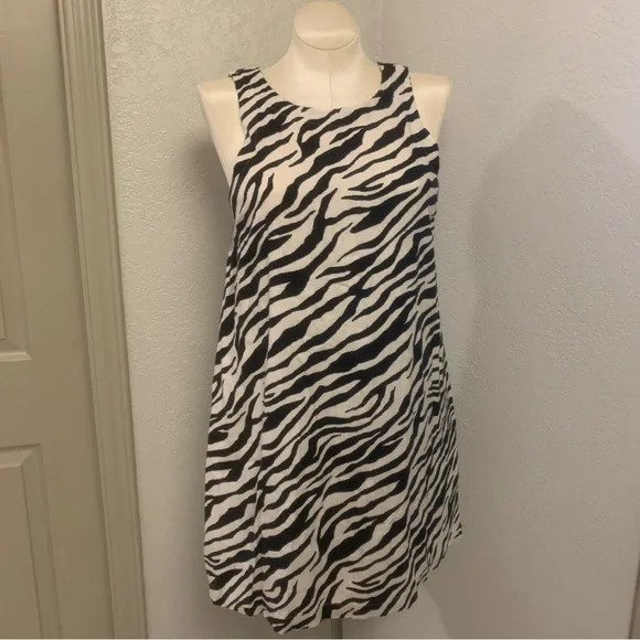 A New Day M Linen Blend Black & White Zebra Print Mini Swing Dress Sundress