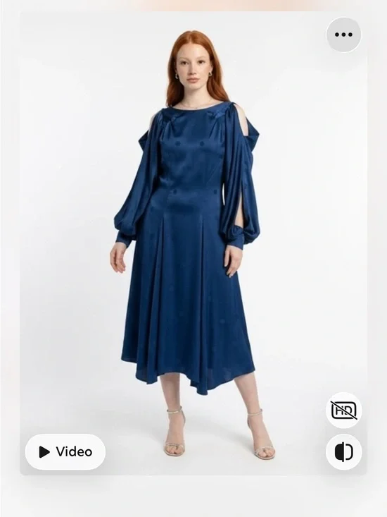 Vintage Zac Posen Navy Cold-Shoulder Midi Dress