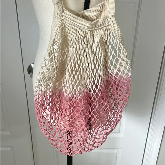 Pink and Cream Mesh Beach Hobo Bag for Summer