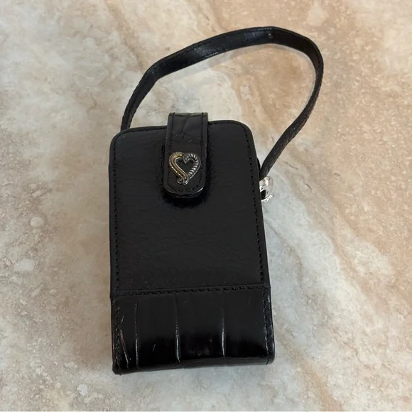 Vtg Brighton Cell Phone Wristlet Black Croc Leather case
