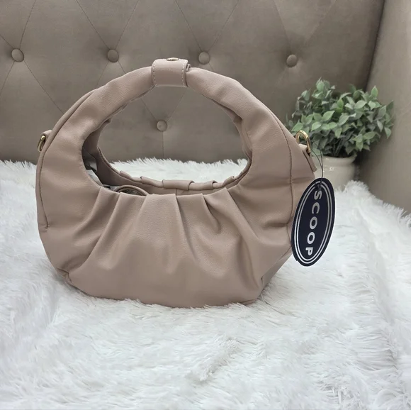 Scoop‎ Ruched Beige Hobo Shoulder Bag NWT