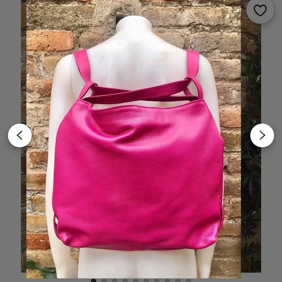 Vera Pelle‎ Genuine Leather Pink Soft Shoulder Bag/Backpack Made in Italy
