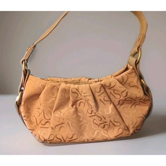 Vera Wang Monogram Hobo Bag Beige Shoulder Handbag Purse Womens Classic Tote