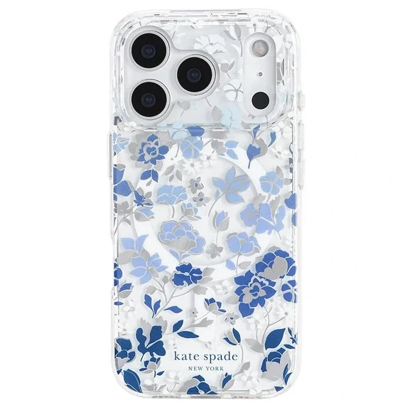 Kate Spade New York iPhone 17 Pro Case Flowerbed Blue Gems MagSafe Compatible