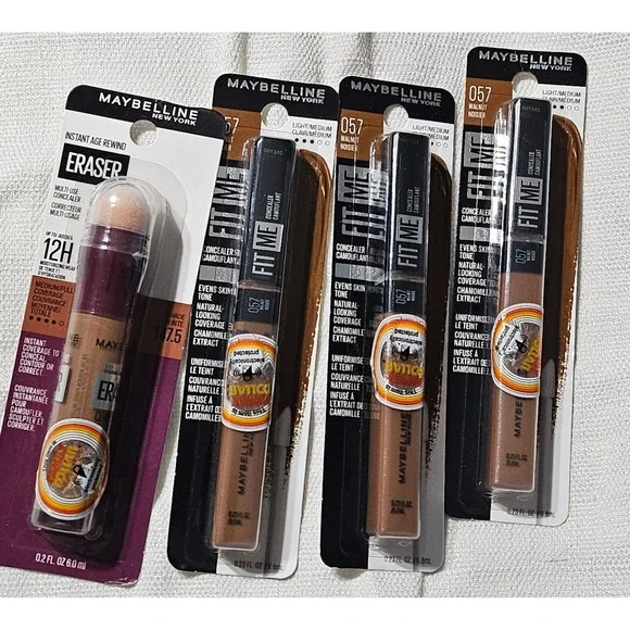 Maybelline Concealer Lot Fit Me 057 Walnut & Instant Age‎ Rewind 147.5 New 4pc